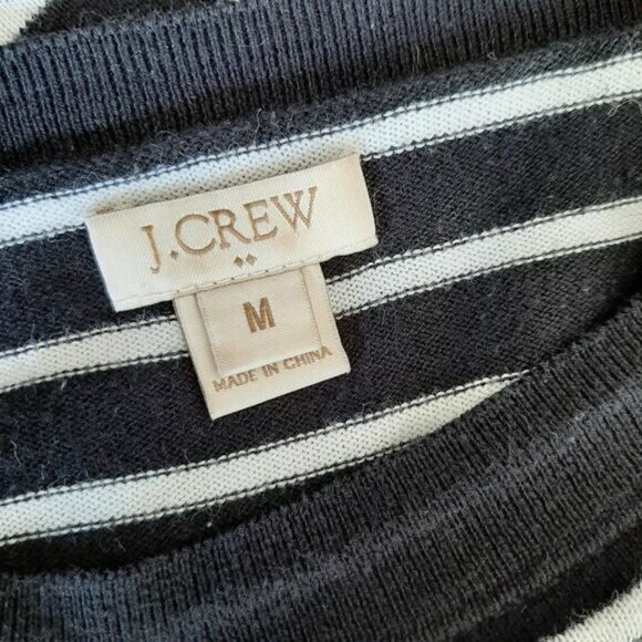 J. CREW 100% Cotton Relaxed Scoop Neck Stripe Top Ribbed Sleeve Sz M - Picture 7 of 8
